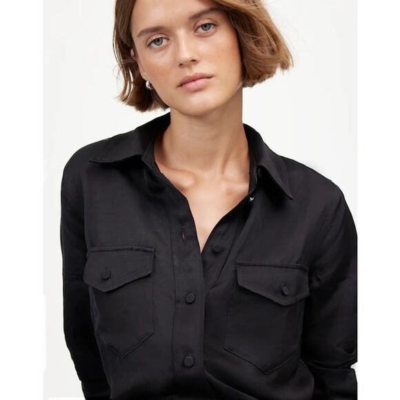 NWOT Madewell Western Shirt in Linen Blend True Black Size 00 - Picture 4 of 9